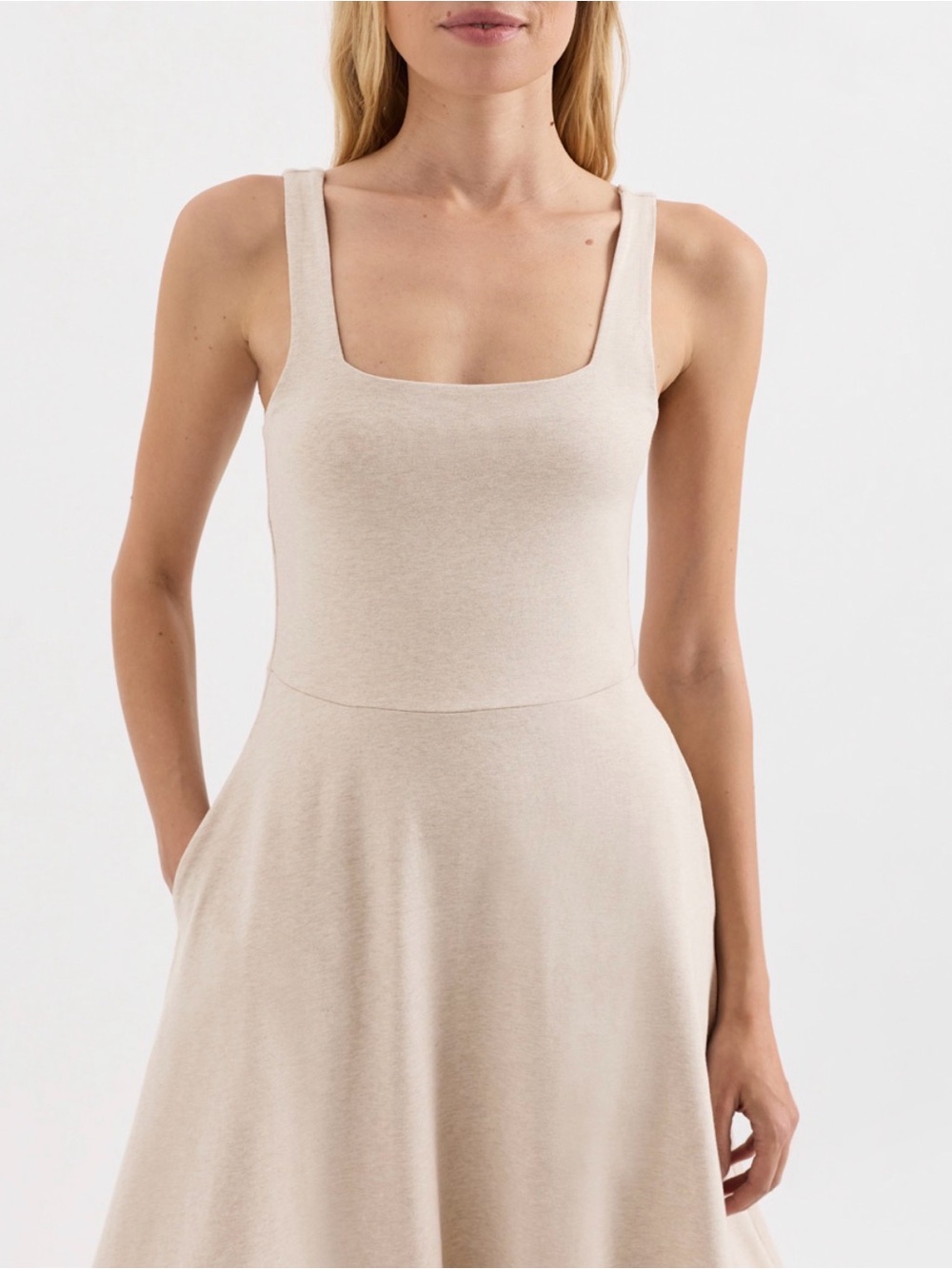 Pact Cream Square-Neck Tank Midi Dress